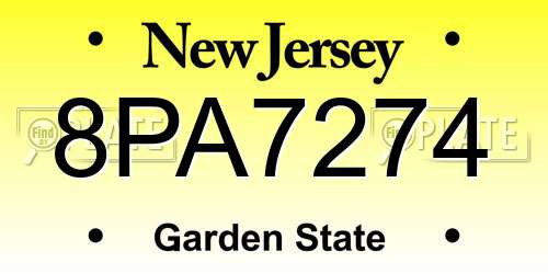 8PA7274 New Jersey License Plate