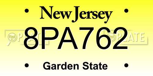 8PA762 New Jersey License Plate