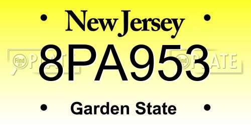 8PA953 New Jersey License Plate