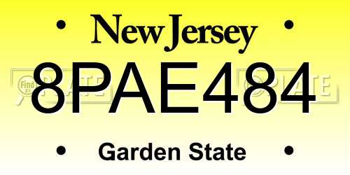 8PAE484 New Jersey License Plate