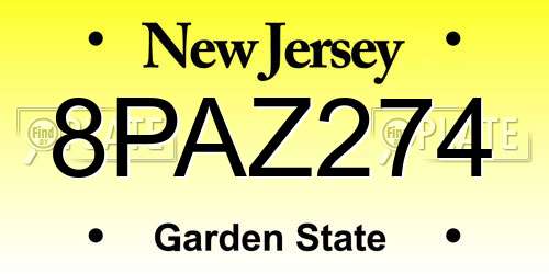 8PAZ274 New Jersey License Plate
