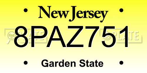 8PAZ751 New Jersey License Plate