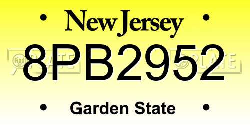 8PB2952 New Jersey License Plate
