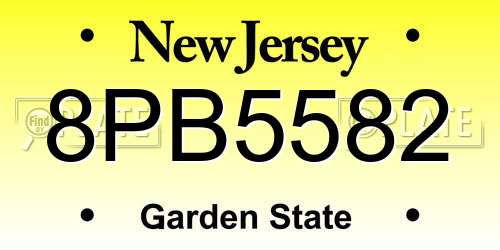 8PB5582 New Jersey License Plate