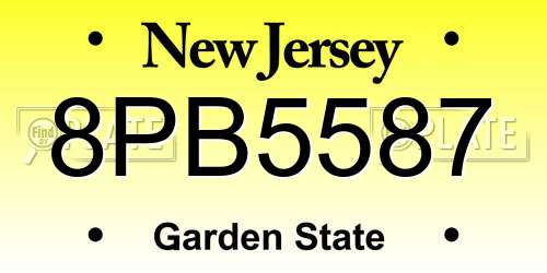 8PB5587 New Jersey License Plate