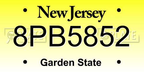 8PB5852 New Jersey License Plate