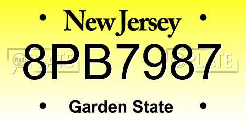 8PB7987 New Jersey License Plate