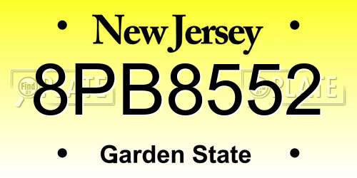 8PB8552 New Jersey License Plate