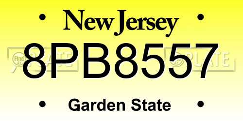 8PB8557 New Jersey License Plate