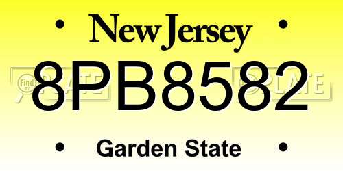 8PB8582 New Jersey License Plate