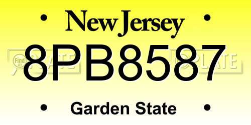 8PB8587 New Jersey License Plate