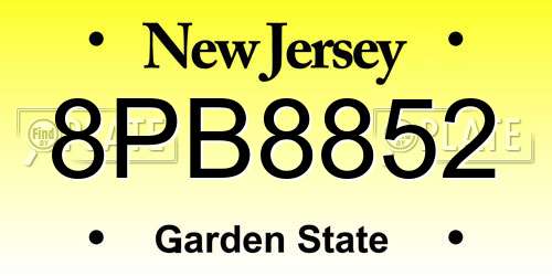 8PB8852 New Jersey License Plate