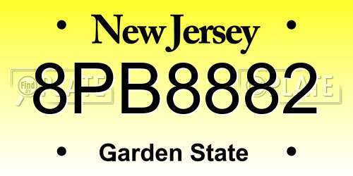 8PB8882 New Jersey License Plate