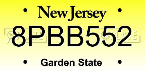 8PBB552 New Jersey License Plate