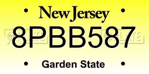 8PBB587 New Jersey License Plate