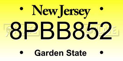 8PBB852 New Jersey License Plate
