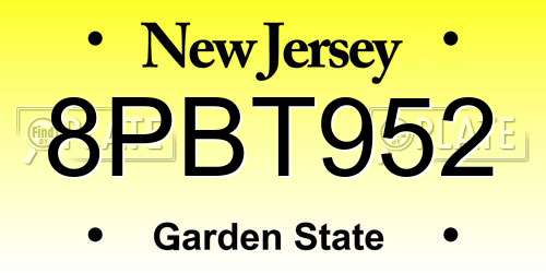 8PBT952 New Jersey License Plate