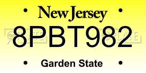8PBT982 New Jersey License Plate