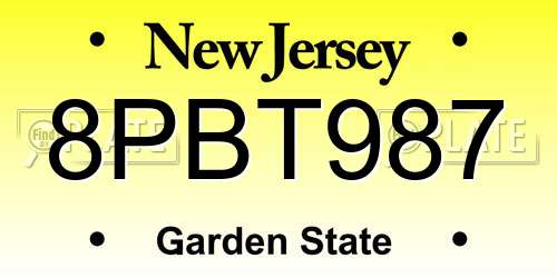8PBT987 New Jersey License Plate