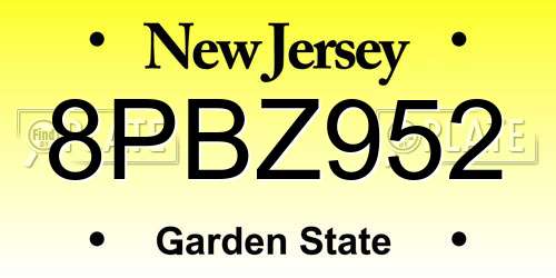 8PBZ952 New Jersey License Plate