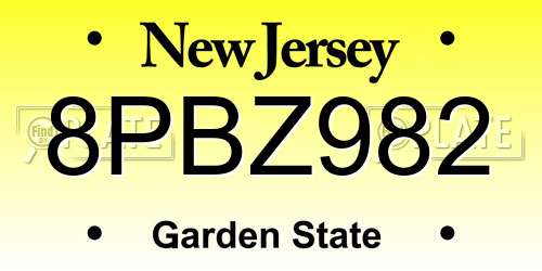 8PBZ982 New Jersey License Plate