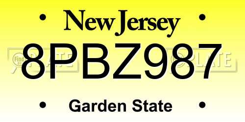 8PBZ987 New Jersey License Plate