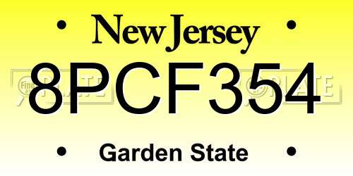 8PCF354 New Jersey License Plate