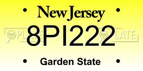 8PI222 New Jersey License Plate