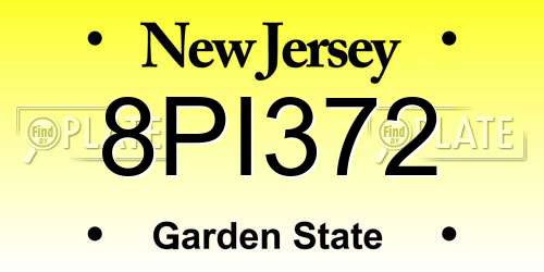 8PI372 New Jersey License Plate