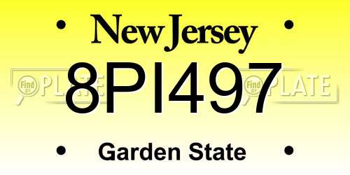 8PI497 New Jersey License Plate
