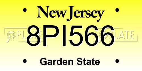 8PI566 New Jersey License Plate