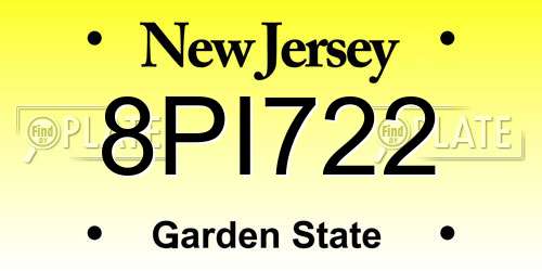8PI722 New Jersey License Plate