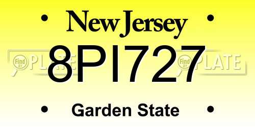 8PI727 New Jersey License Plate
