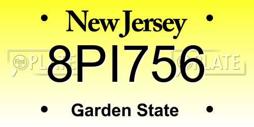 8PI756 New Jersey License Plate