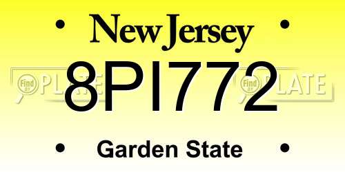 8PI772 New Jersey License Plate
