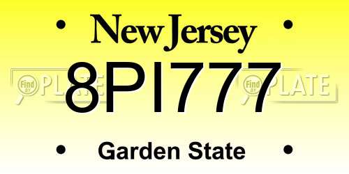 8PI777 New Jersey License Plate
