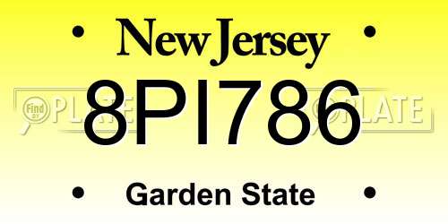 8PI786 New Jersey License Plate