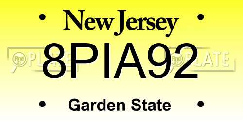 8PIA92 New Jersey License Plate