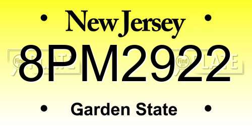 8PM2922 New Jersey License Plate
