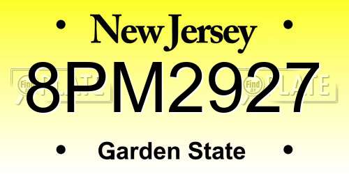 8PM2927 New Jersey License Plate