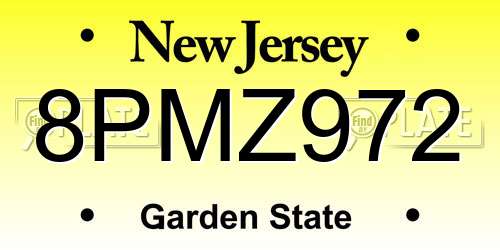 8PMZ972 New Jersey License Plate