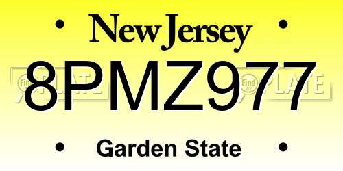 8PMZ977 New Jersey License Plate