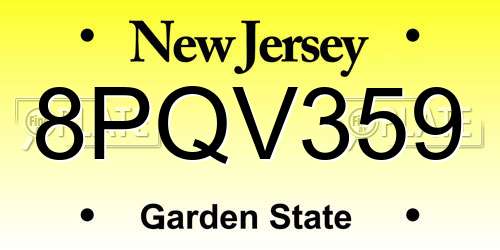 8PQV359 New Jersey License Plate