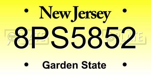 8PS5852 New Jersey License Plate