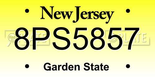 8PS5857 New Jersey License Plate