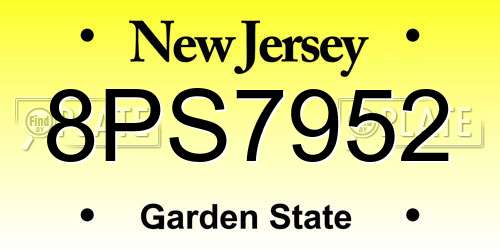 8PS7952 New Jersey License Plate