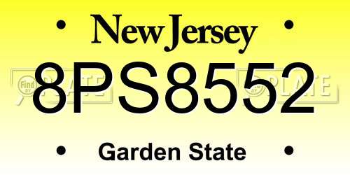 8PS8552 New Jersey License Plate