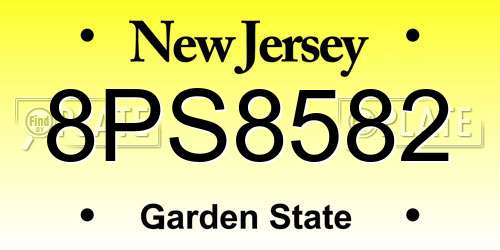8PS8582 New Jersey License Plate