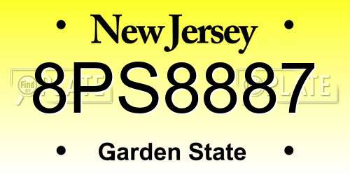 8PS8887 New Jersey License Plate