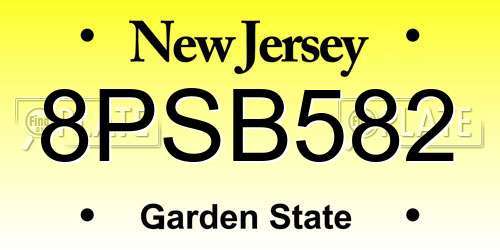 8PSB582 New Jersey License Plate